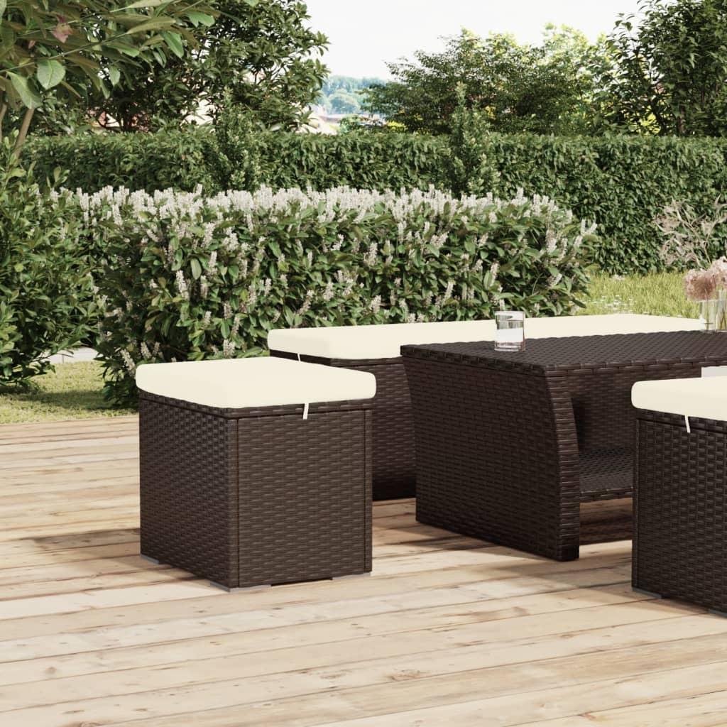 Ottoman med hynde 40x30x40 cm polyrattan brun
