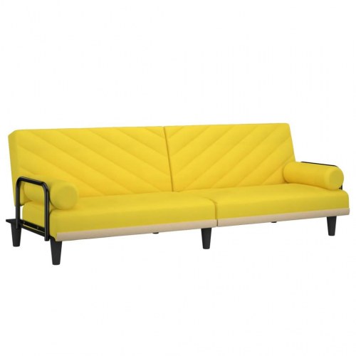 Sovesofa med armlæn i stof - lysegul, 205 cm