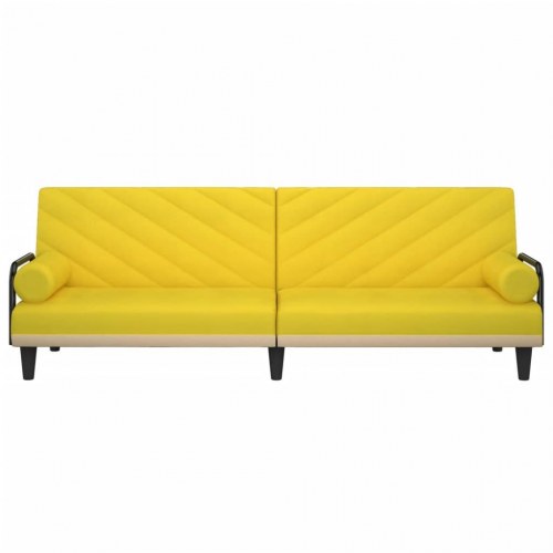Sovesofa med armlæn i stof - lysegul, 205 cm