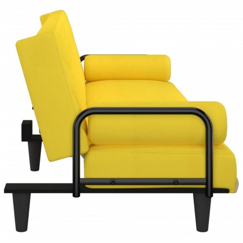 Sovesofa med armlæn i stof - lysegul, 205 cm
