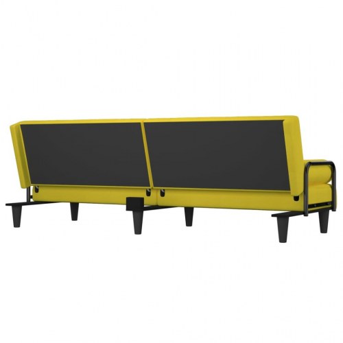 Sovesofa med armlæn i stof - lysegul, 205 cm