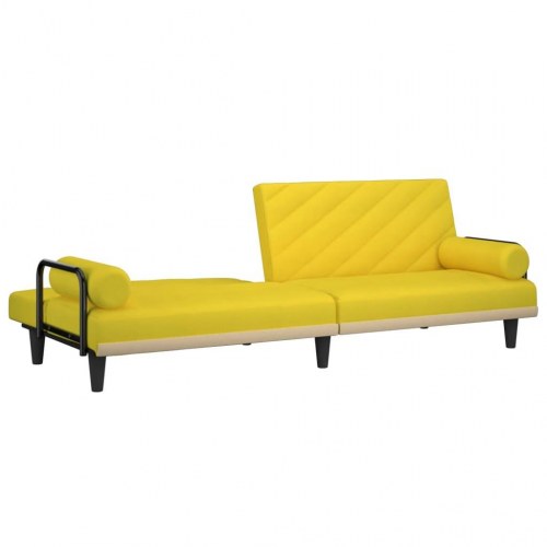 Sovesofa med armlæn i stof - lysegul, 205 cm