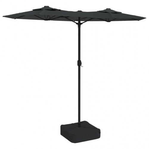 Parasol m. dobbelt parasoldug og LED-lys 316x145 cm antracitgrå