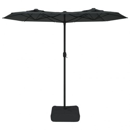 Parasol m. dobbelt parasoldug og LED-lys 316x145 cm antracitgrå