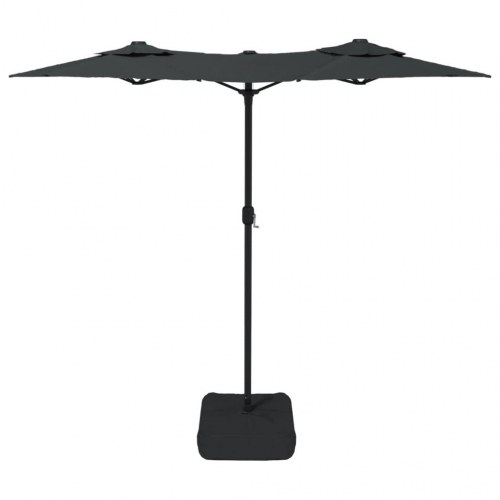 Parasol m. dobbelt parasoldug og LED-lys 316x145 cm antracitgrå