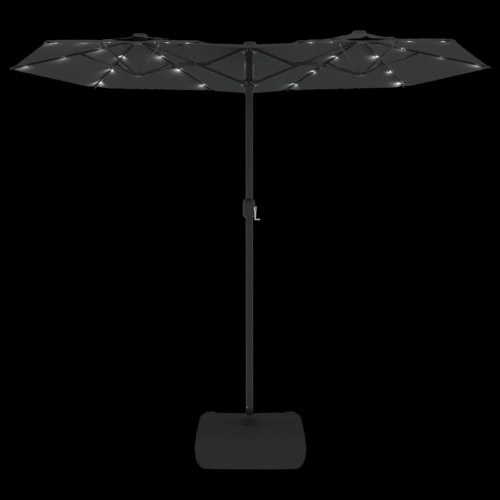 Parasol m. dobbelt parasoldug og LED-lys 316x145 cm antracitgrå