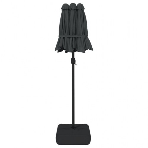 Parasol m. dobbelt parasoldug og LED-lys 316x145 cm antracitgrå
