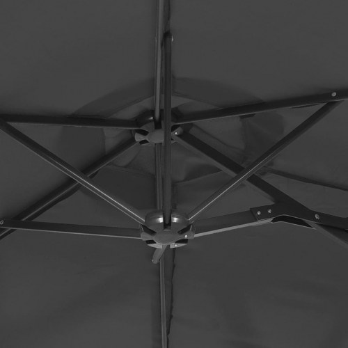 Parasol m. dobbelt parasoldug og LED-lys 316x145 cm antracitgrå