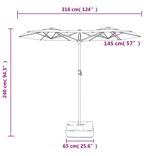 Parasol m. dobbelt parasoldug og LED-lys 316x145 cm antracitgrå