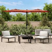 Parasol med dobbelt parasoldug og LED-lys 316x240 cm terrakotta