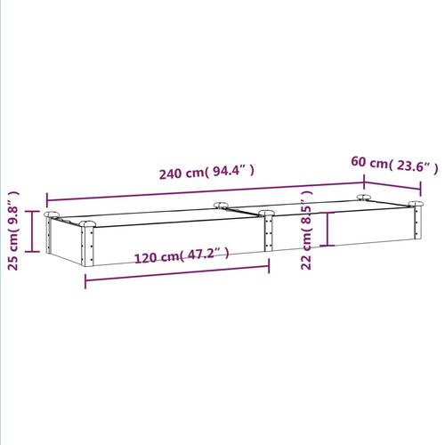 Plantekasse med foring 240x60x25 cm massivt fyrretræ brun