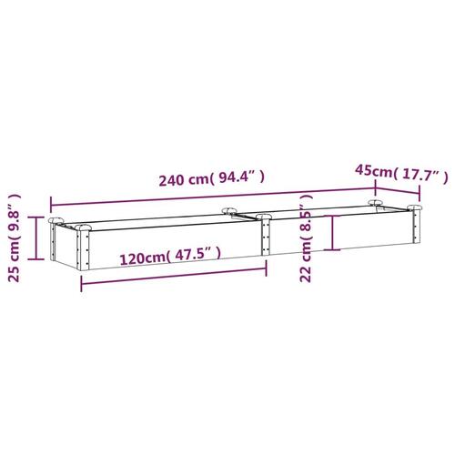 Plantekasse med foring 240x45x25 cm massivt fyrretræ