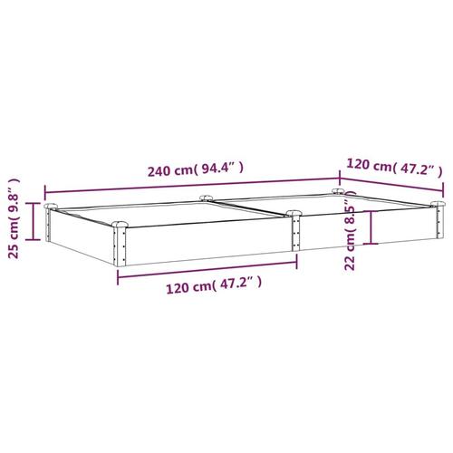 Plantekasse med foring 240x120x25 cm massivt fyrretræ