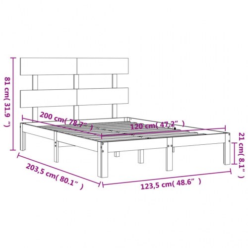 Sengeramme uden madras 120x200 cm massivt fyrretræ