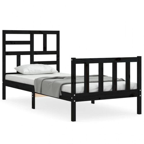 Sengeramme med sengegavl 100x200 cm massivt træ sort