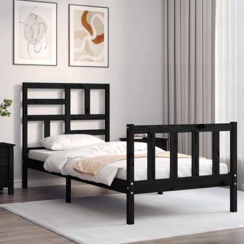 Sengeramme med sengegavl 100x200 cm massivt træ sort