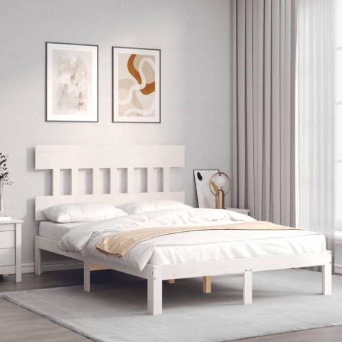 Sengeramme 140 x 190 cm i massivt fyrretræ - hvid