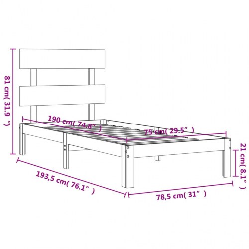 Sengeramme med sengegavl - Small Single 75×190 cm, massivt fyrretræ