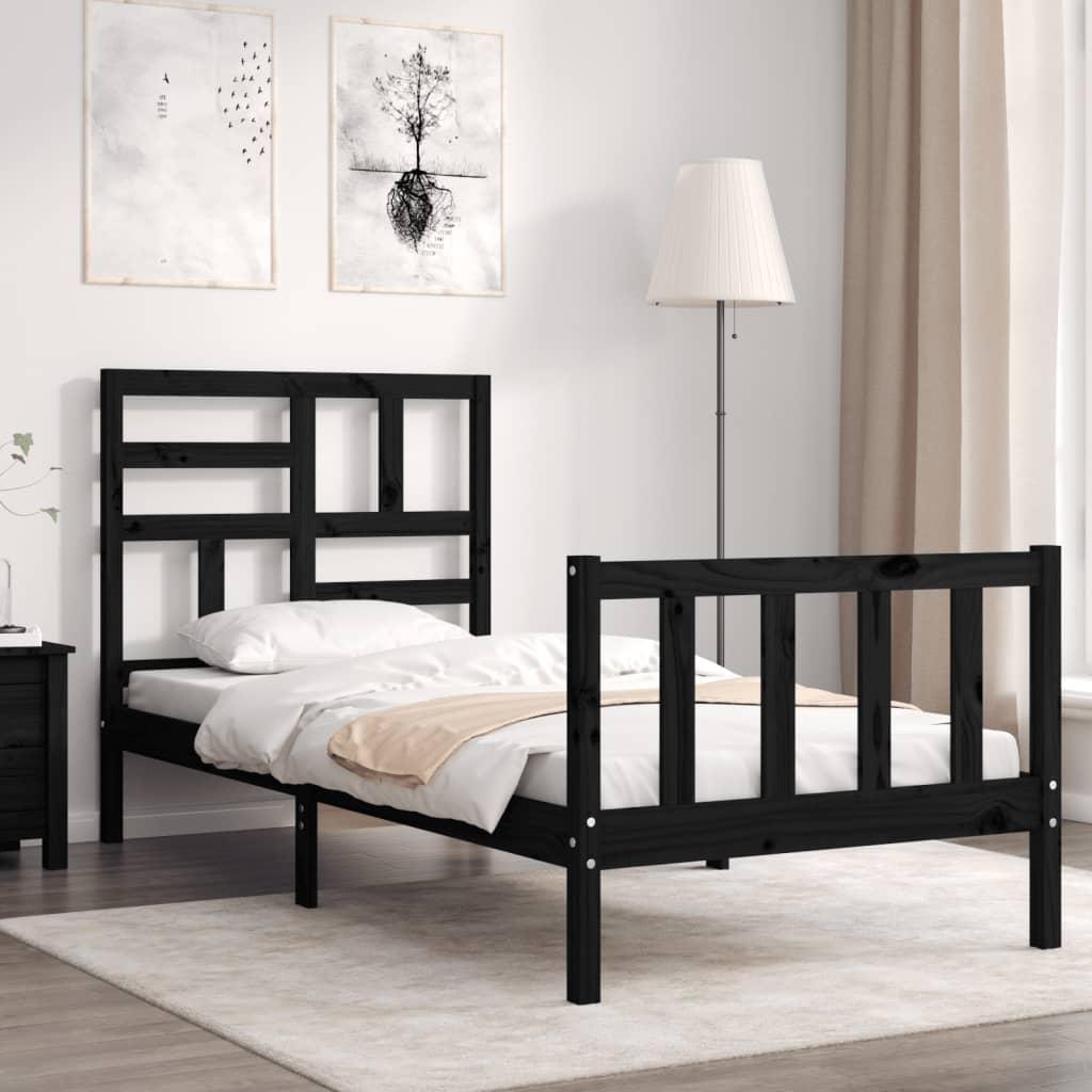 Sengeramme Med Sengegavl Small Single Massivt Træ - Sort / 75 x 190 cm