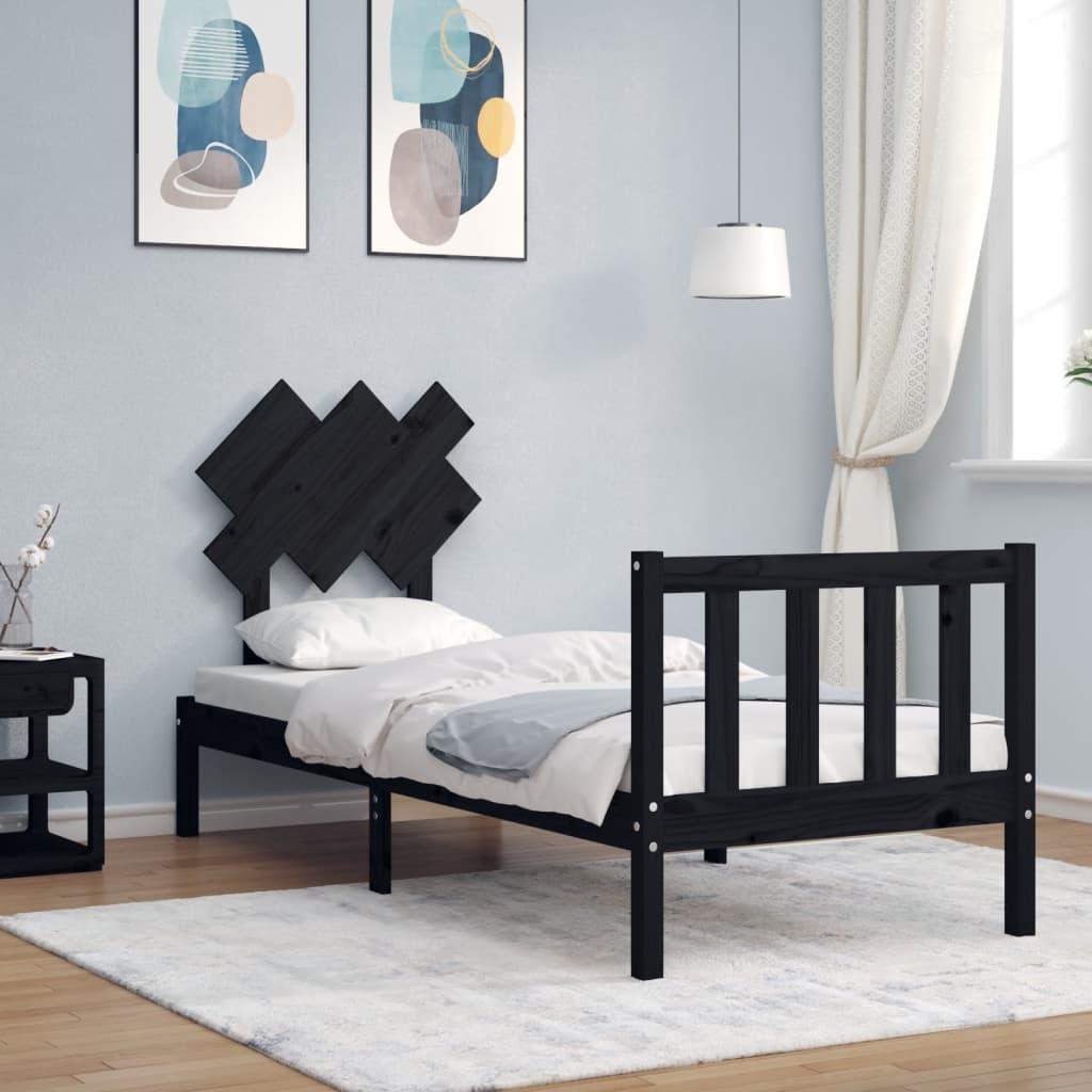 Sengeramme Med Sengegavl Small Single Massivt Træ - Sort / 75 x 190 cm