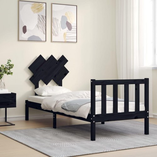 Sengeramme med sengegavl Small Single i massivt træ - sort