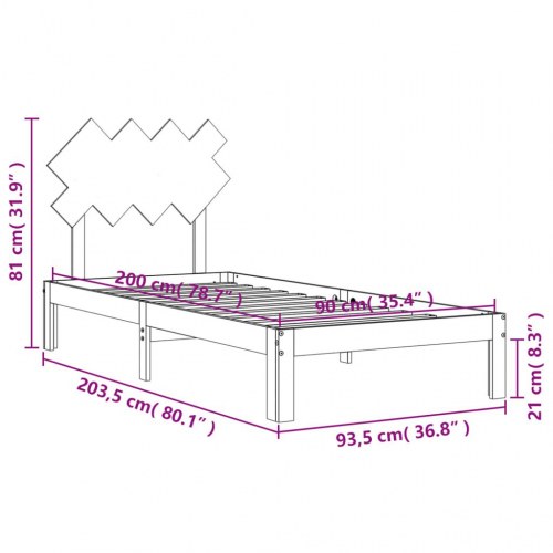 Sengeramme uden madras 90 x 200 cm i massivt fyrretræ - hvid