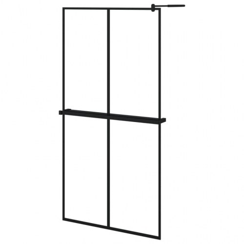 Brusevæg med hylde 100x195 cm sikkerhedsglas og aluminium sort