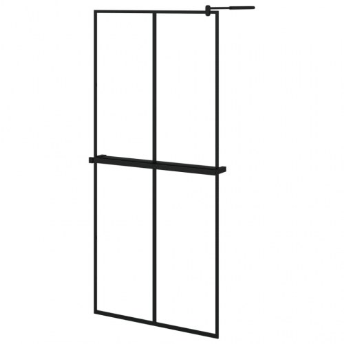 Brusevæg med hylde 90x195 cm sikkerhedsglas og aluminium sort