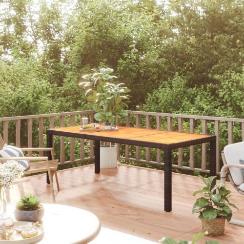 Havebord 190 × 90 × 75 cm i sort polyrattan med bordplade i massivt akacietræ