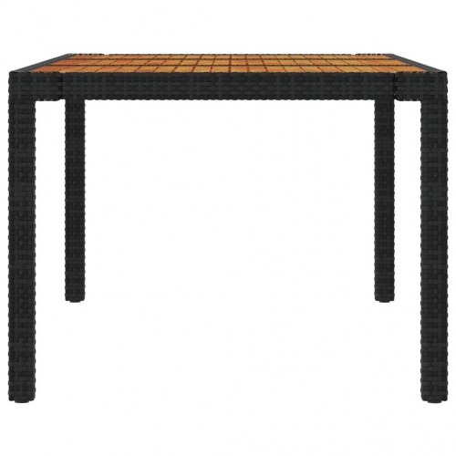 Havebord 190 × 90 × 75 cm i sort polyrattan med bordplade i massivt akacietræ