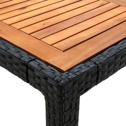 Havebord 190 × 90 × 75 cm i sort polyrattan med bordplade i massivt akacietræ