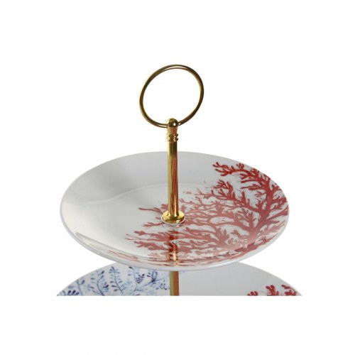 Frugtskål/etagefad i porcelæn - blå/fuchsia, 27 × 27 × 34 cm