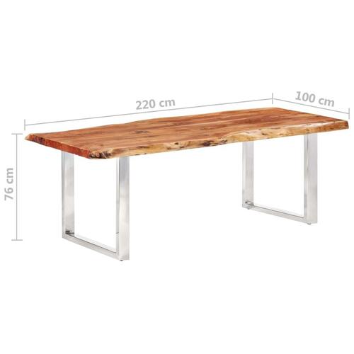 Spisebord med naturlig kant 220 cm 6 cm massivt akacietræ