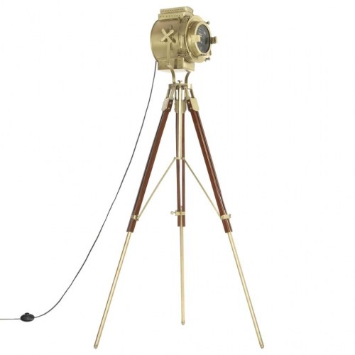 Gulvlampe med trefod 193 cm - massivt mangotræ og messinglook