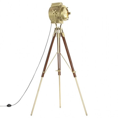 Gulvlampe med trefod 193 cm - massivt mangotræ og messinglook