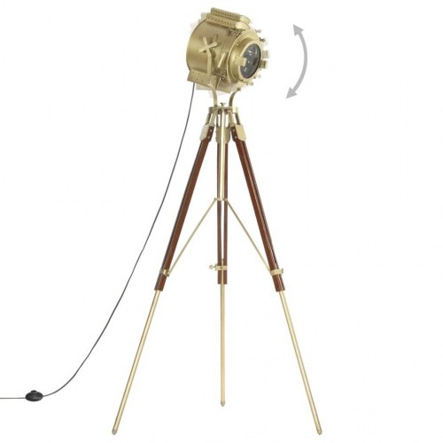 Gulvlampe med trefod 193 cm - massivt mangotræ og messinglook