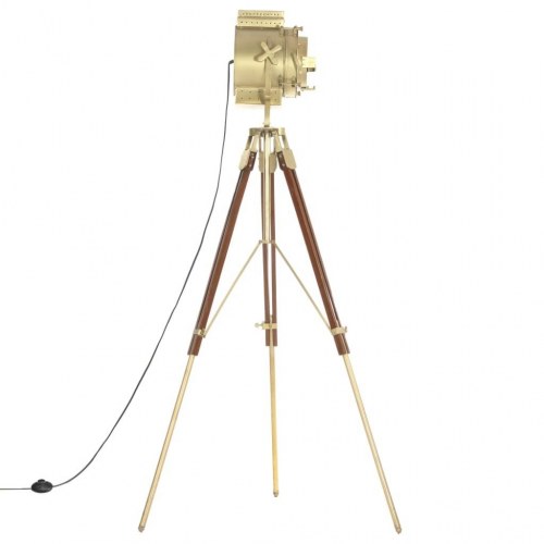 Gulvlampe med trefod 193 cm - massivt mangotræ og messinglook