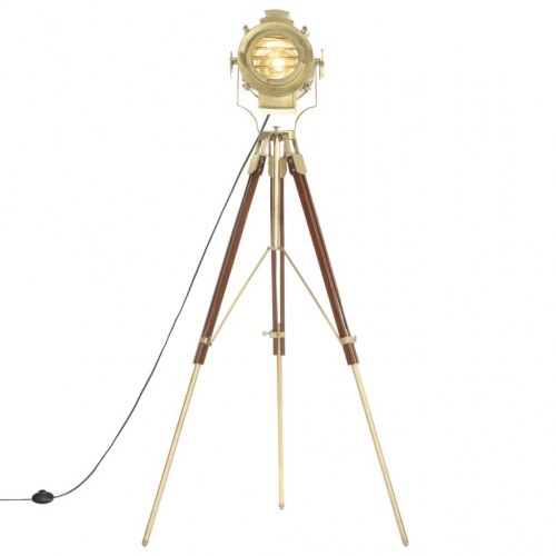 Gulvlampe med trefod 193 cm - massivt mangotræ og messinglook