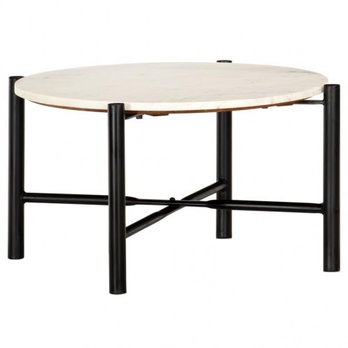 Sofabord 60x60x35 cm ægte sten med marmortekstur hvid