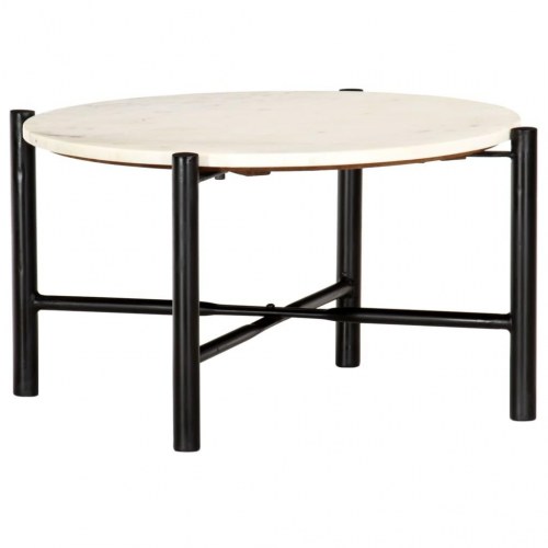 Sofabord 60x60x35 cm ægte sten med marmortekstur hvid