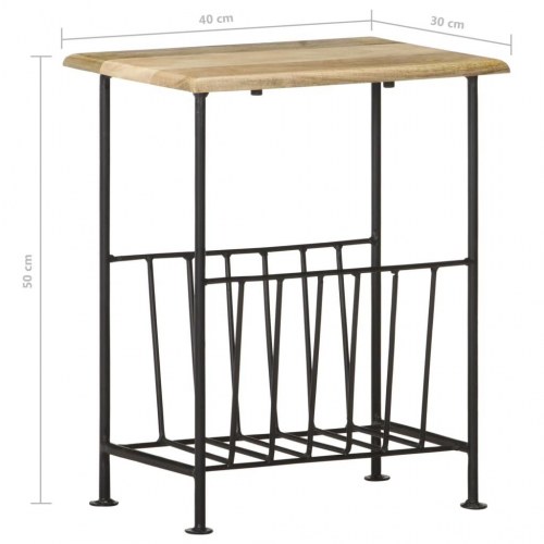 Magasinholder med bordplade - massivt mangotræ og stål, 40 × 30 × 50 cm