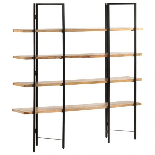 Bogreol i industriel stil med 4 hylder - massivt mangotræ, 160×35×160 cm