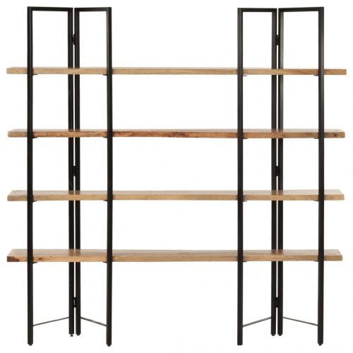 Bogreol i industriel stil med 4 hylder - massivt mangotræ, 160×35×160 cm