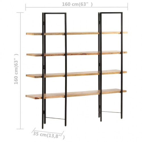 Bogreol i industriel stil med 4 hylder - massivt mangotræ, 160×35×160 cm