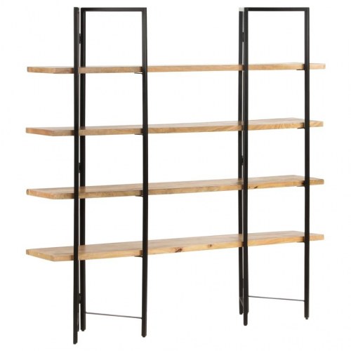 Bogreol i industriel stil med 4 hylder - massivt mangotræ, 160×35×160 cm
