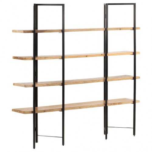 Bogreol i industriel stil med 4 hylder - massivt mangotræ, 160×35×160 cm