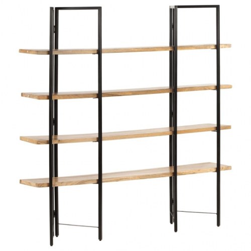 Bogreol i industriel stil med 4 hylder - massivt mangotræ, 160×35×160 cm