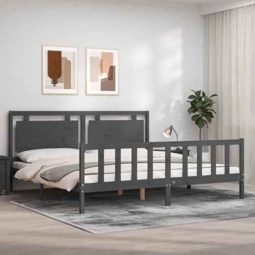 Sengeramme med sengegavl 200x200 cm massivt træ grå