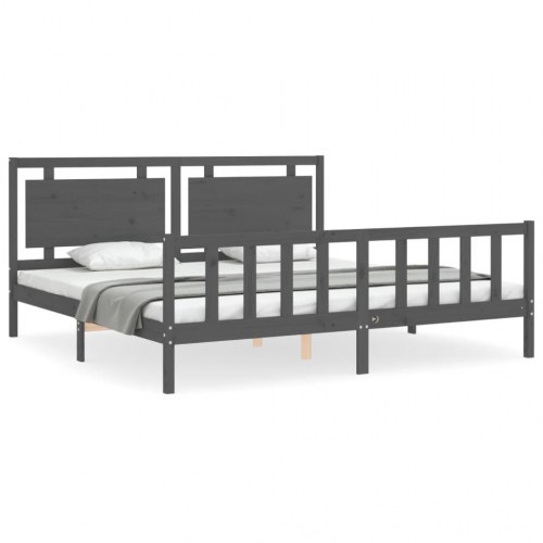 Sengeramme med sengegavl 200x200 cm massivt træ grå