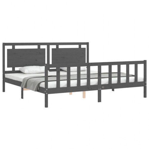 Sengeramme med sengegavl 200x200 cm massivt træ grå